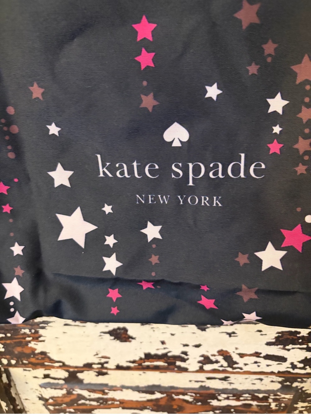 kate spade Black canvas shopper Tote with Pink & White Star Print. NWOT - Picture 3 of 7